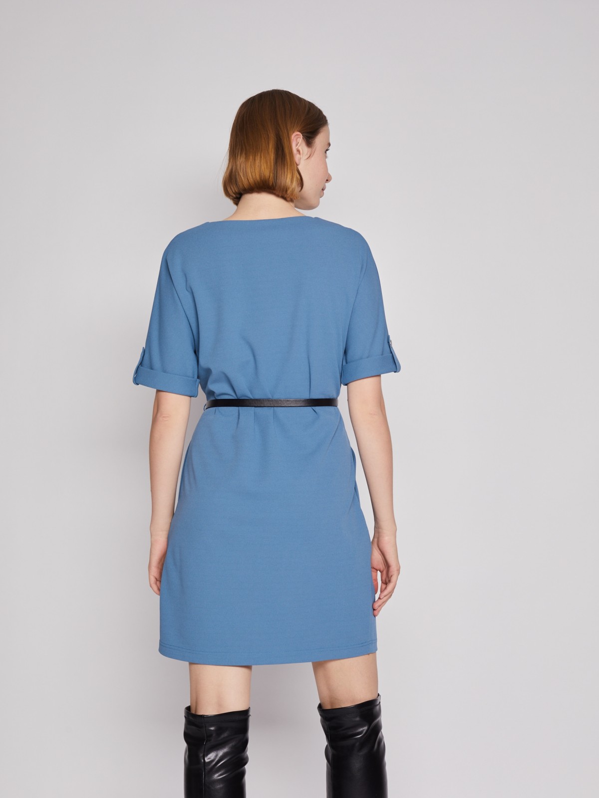 Платье с ремнём zolla 022138135022, цвет голубой, размер S - фото 5