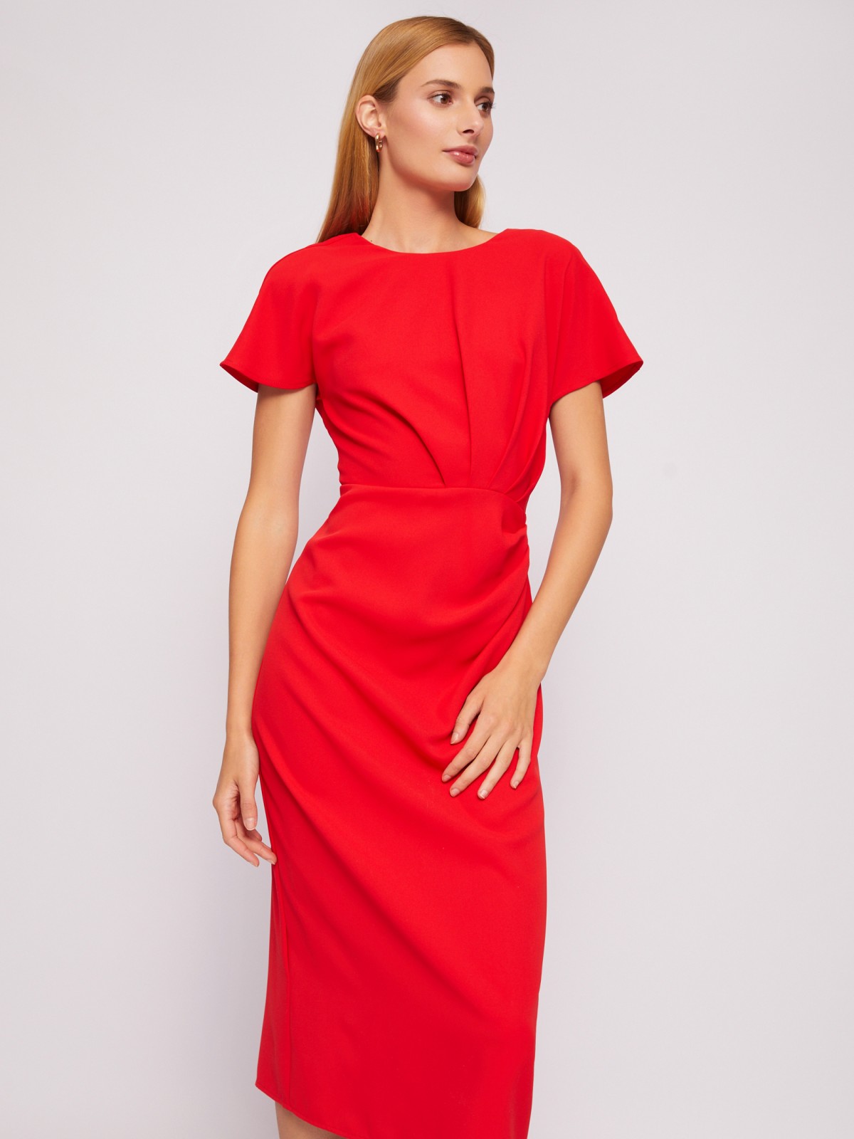 Платье длины миди с драпировкой и вырезом на спине zolla 024218239311, цвет красный, размер XS - фото 5