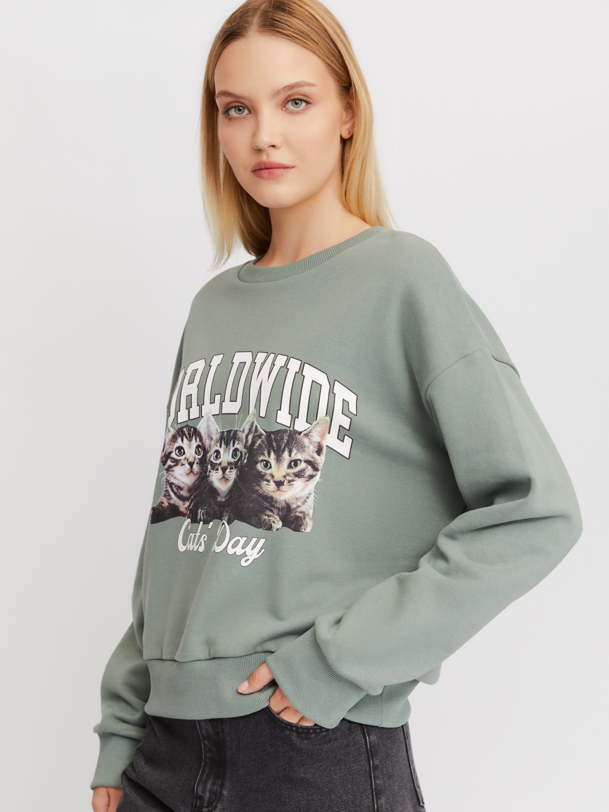 Утеплённый свитшот из хлопка с принтом