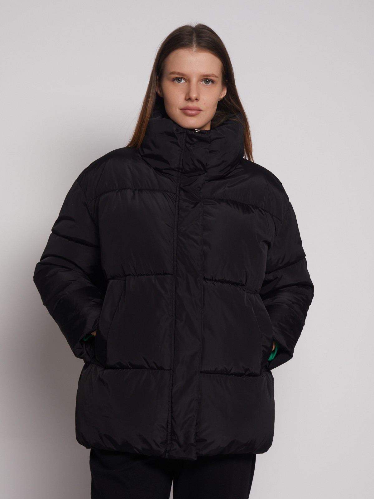 Тёплая оверсайз куртка с воротником zolla 02312512J084, цвет черный, размер XS - фото 4