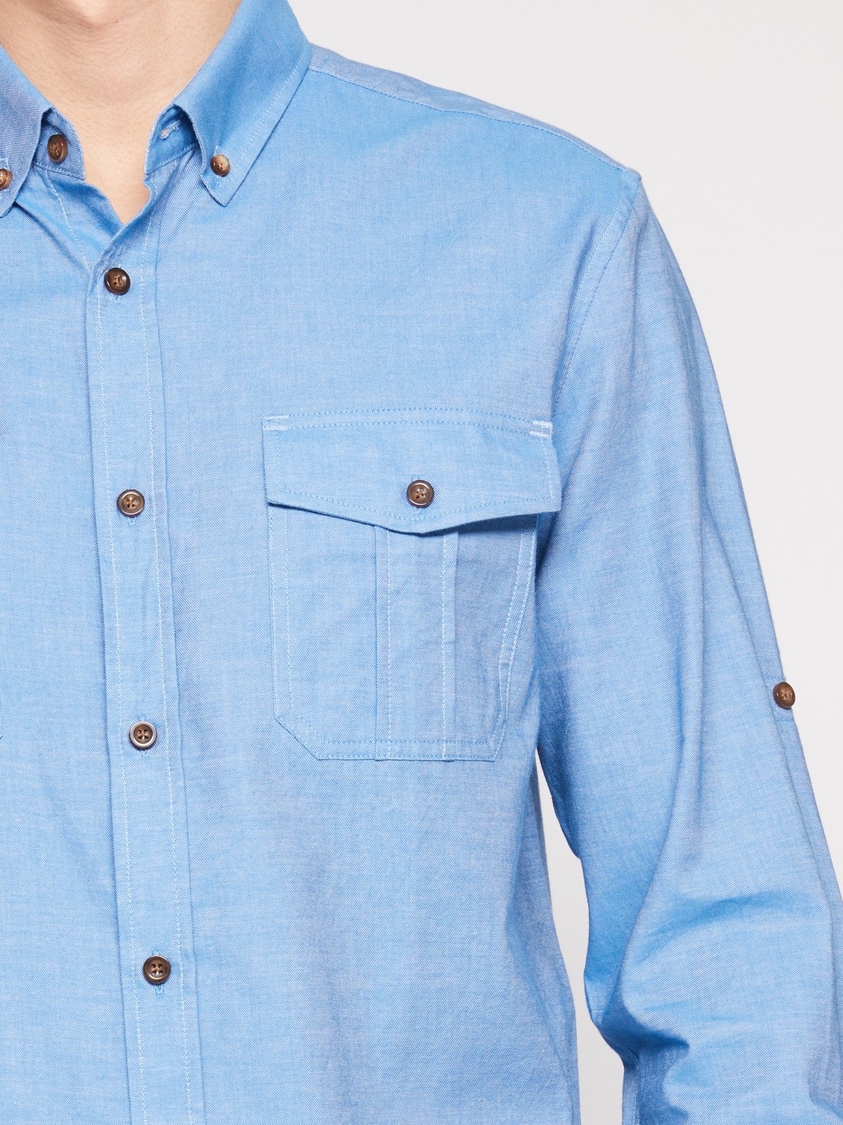 Хлопковая рубашка с длинным рукавом zolla 012122159063, цвет голубой, размер M - фото 5