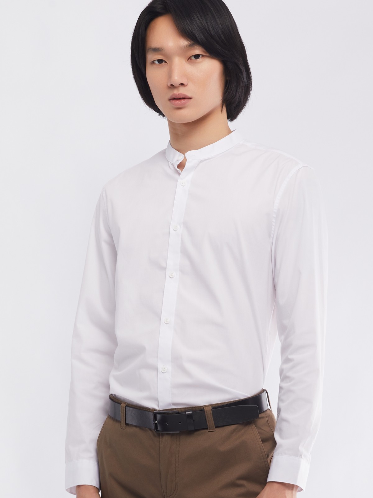 Офисная рубашка с воротником-стойкой и длинным рукавом zolla 01411217W072, цвет белый, размер M - фото 1