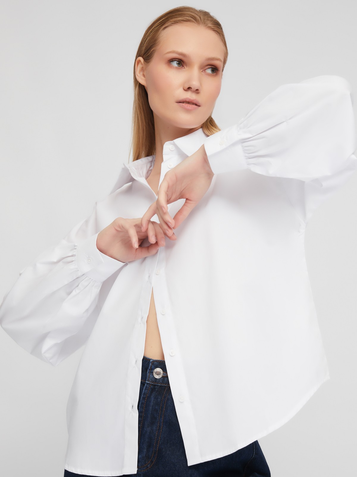 Рубашка оверсайз силуэта с объёмным рукавом zolla 02411117Y413, цвет белый, размер XXS - фото 4