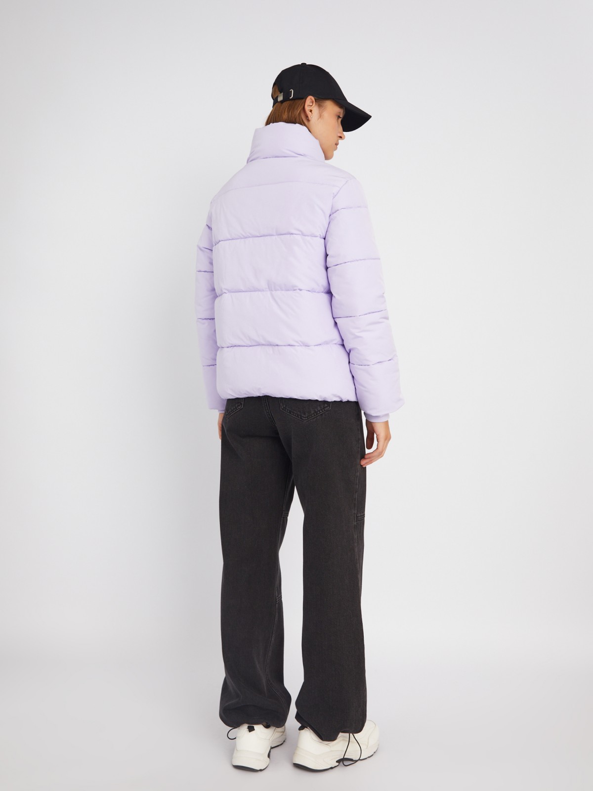 Тёплая стёганая куртка на молнии с высоким воротником zolla 023335112064, цвет лиловый, размер L - фото 6