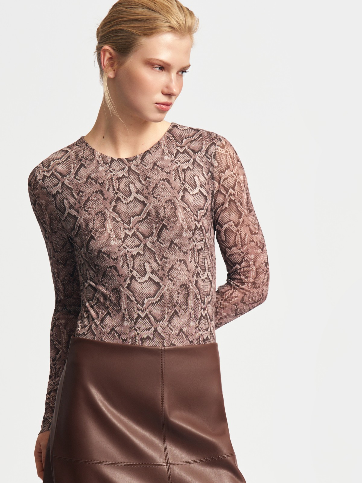 Лонгслив-боди из сетки с принтом