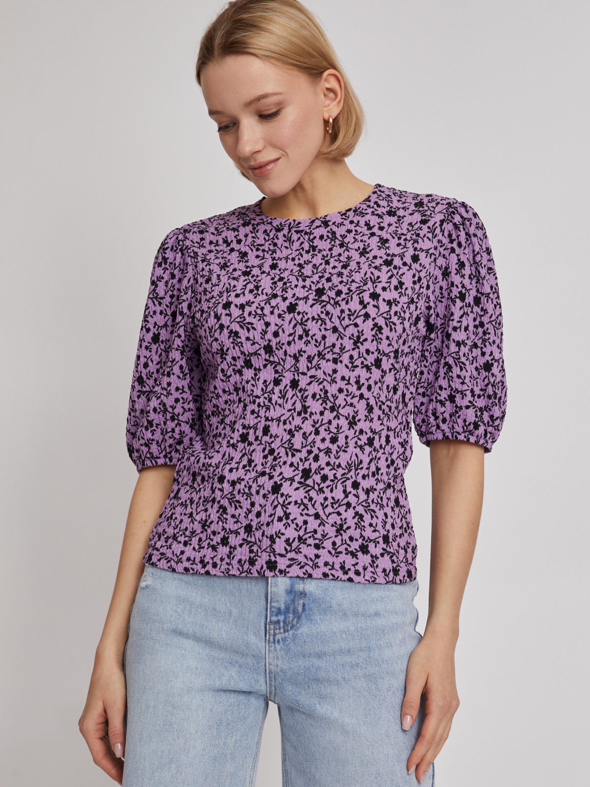 Топ-блузка с коротким рукавом zolla 02321122L041, цвет лиловый, размер XS - фото 4