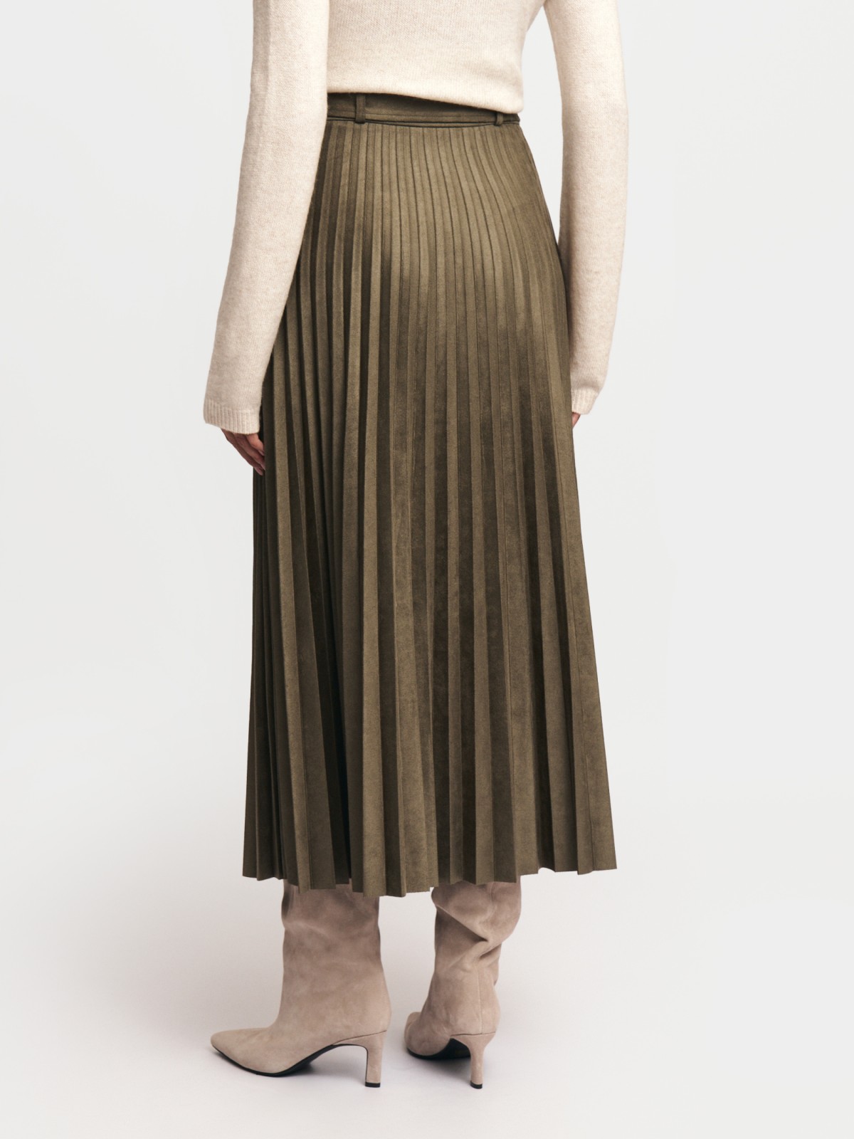 Юбка плиссе из экозамши с ремнём