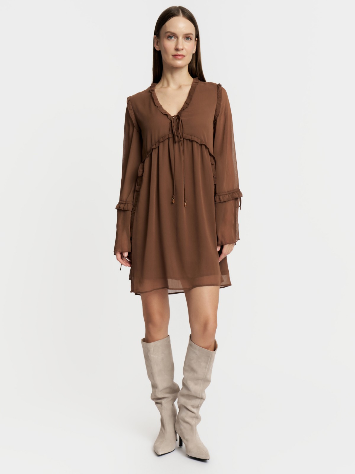 Шифоновое платье мини с оборками