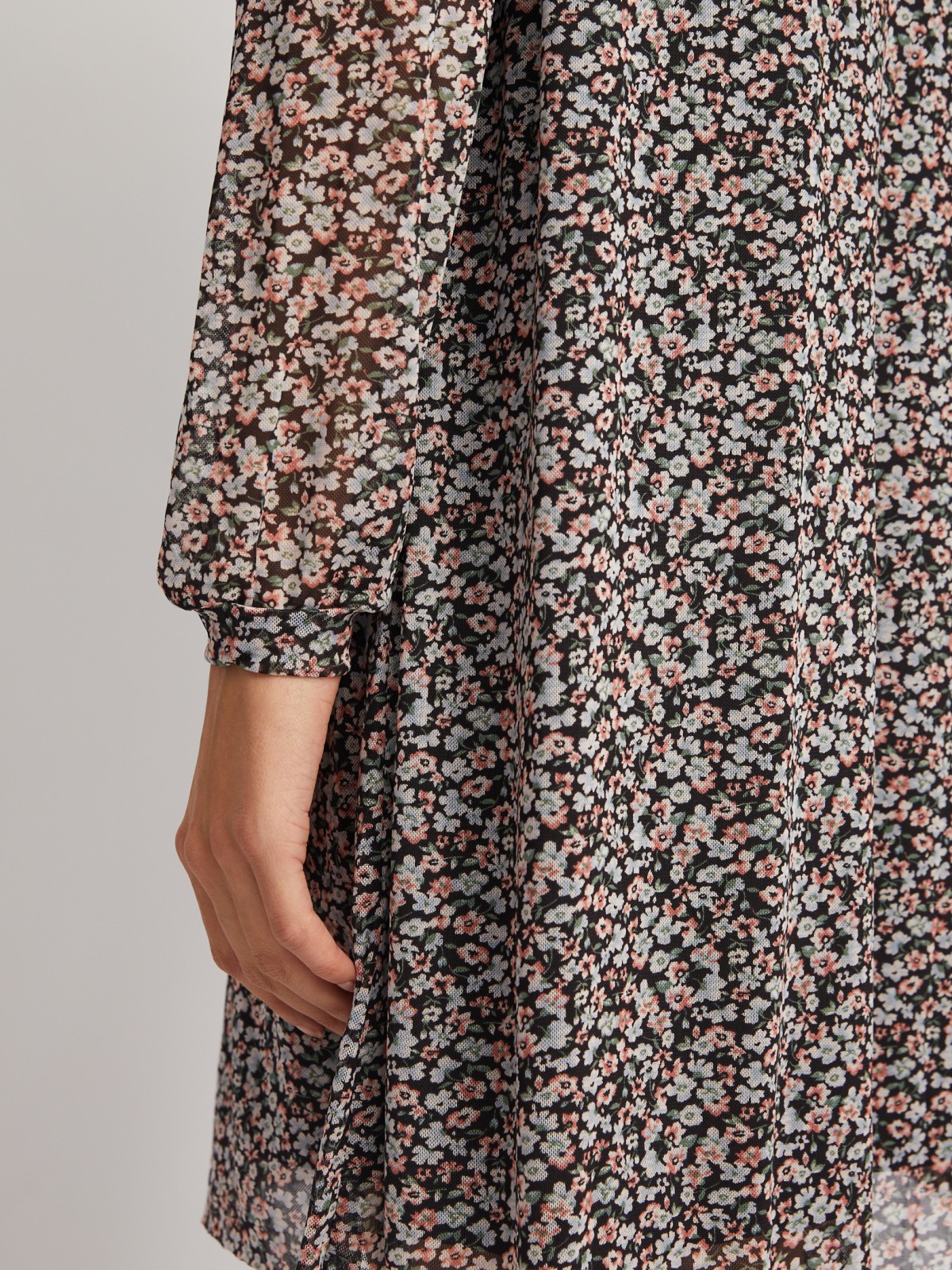 Платье мини с длинным рукавом и вырезом на завязках zolla 024118159012, цвет черный, размер XS - фото 6