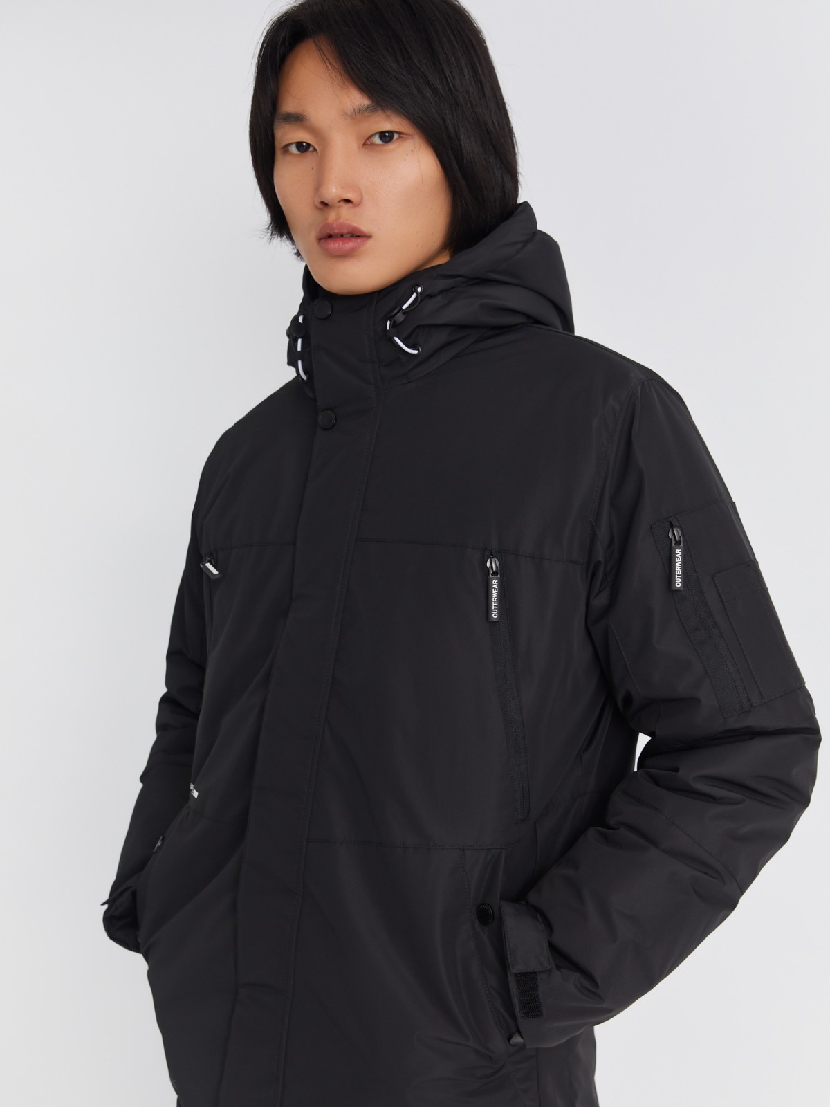 Тёплая куртка удлинённого силуэта с капюшоном на синтепоне zolla 013345102064, цвет черный, размер M - фото 3