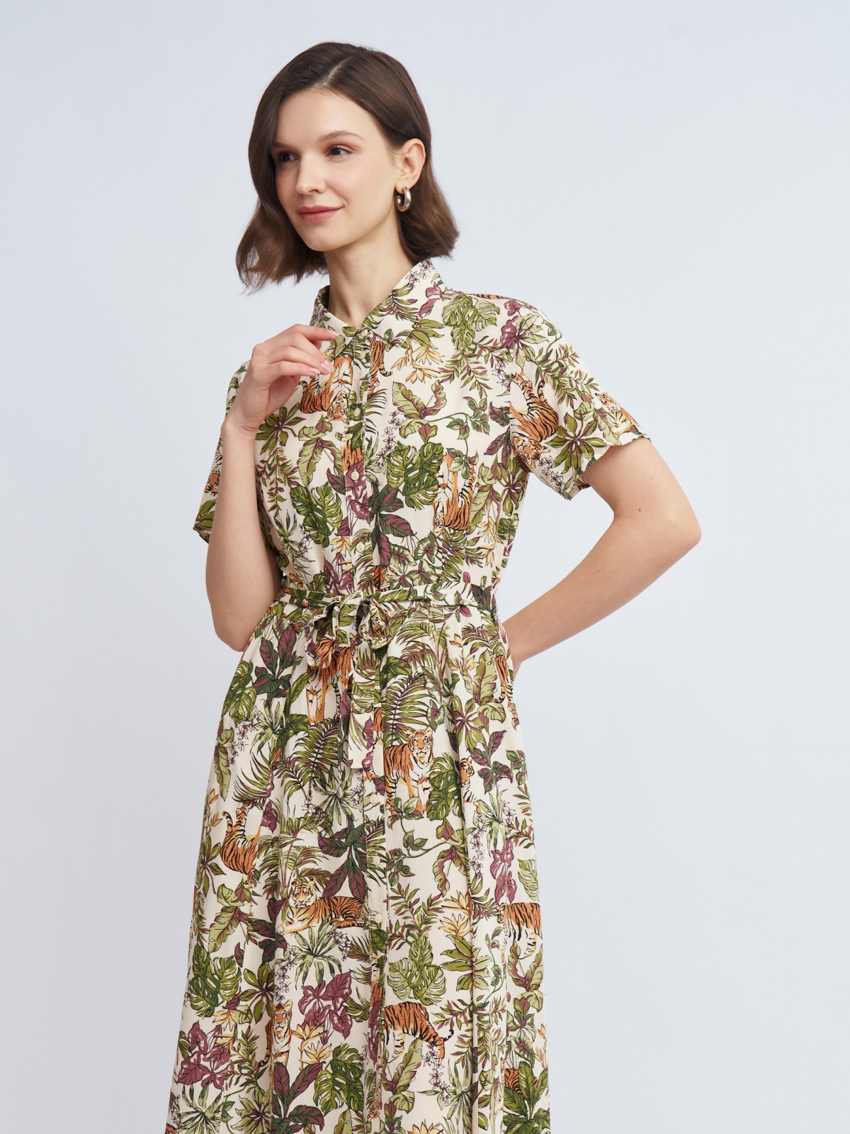 Платье-рубашка из вискозы с поясом