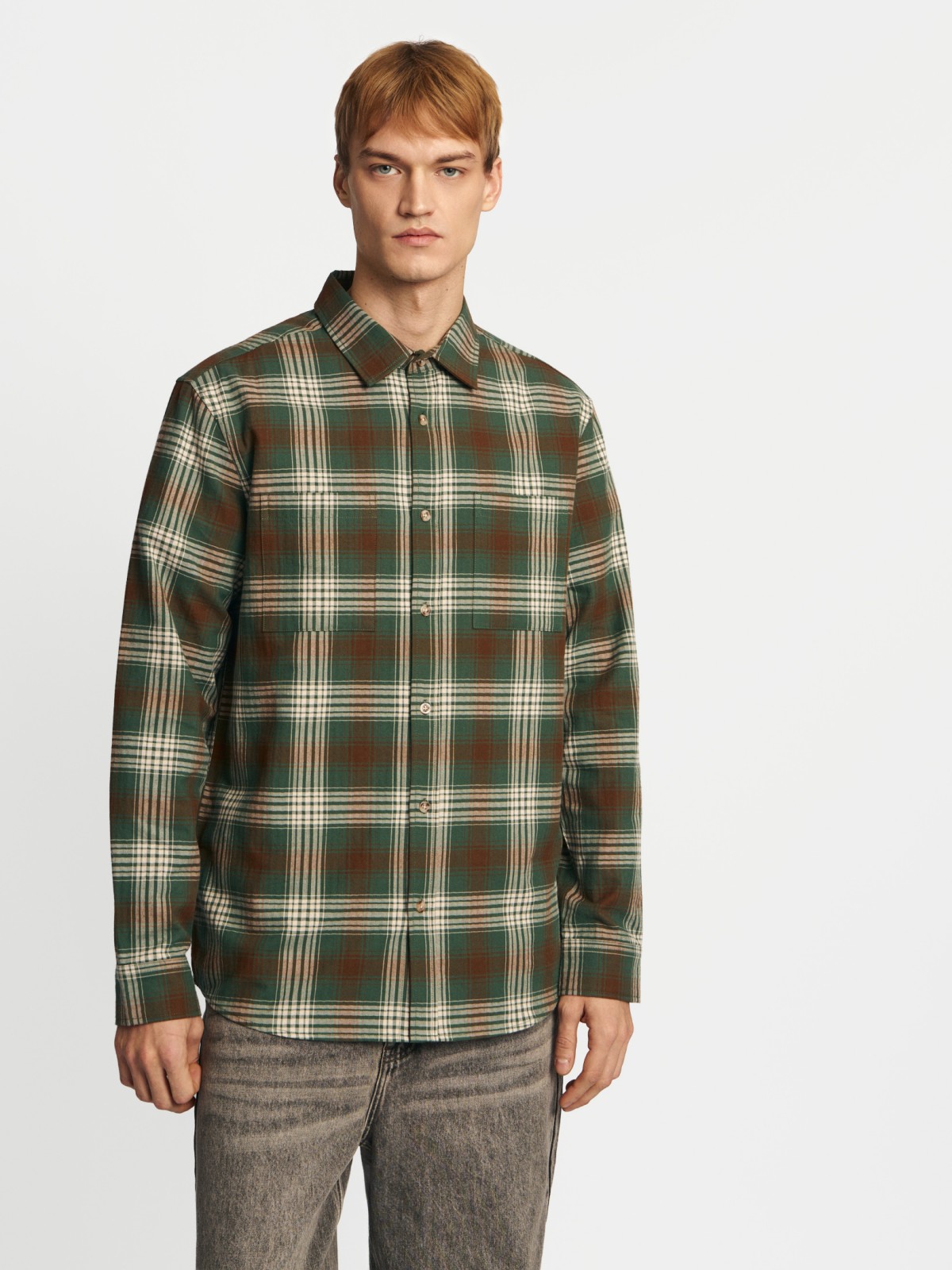 Рубашка из хлопка с длинным рукавом и узором в клетку