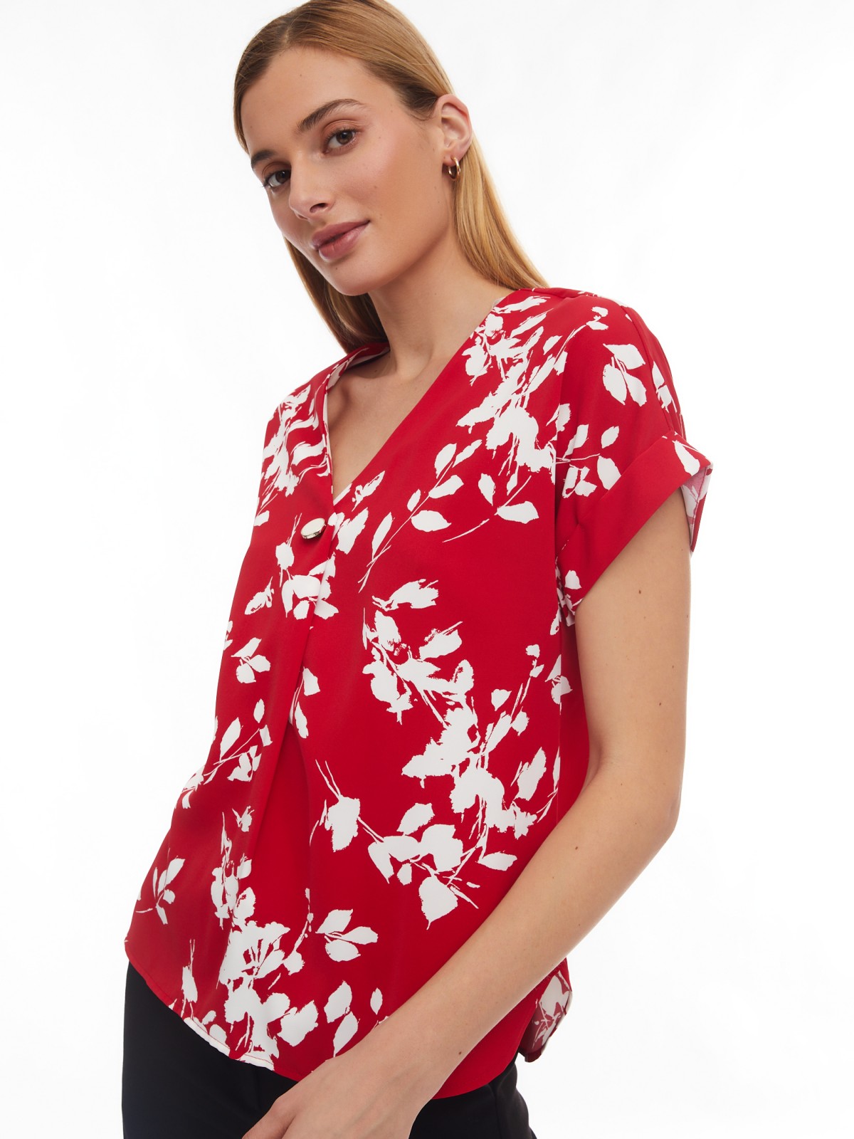 Принтованная блузка с вырезом и коротким рукавом zolla 02413128Y142, цвет красный, размер XS - фото 3