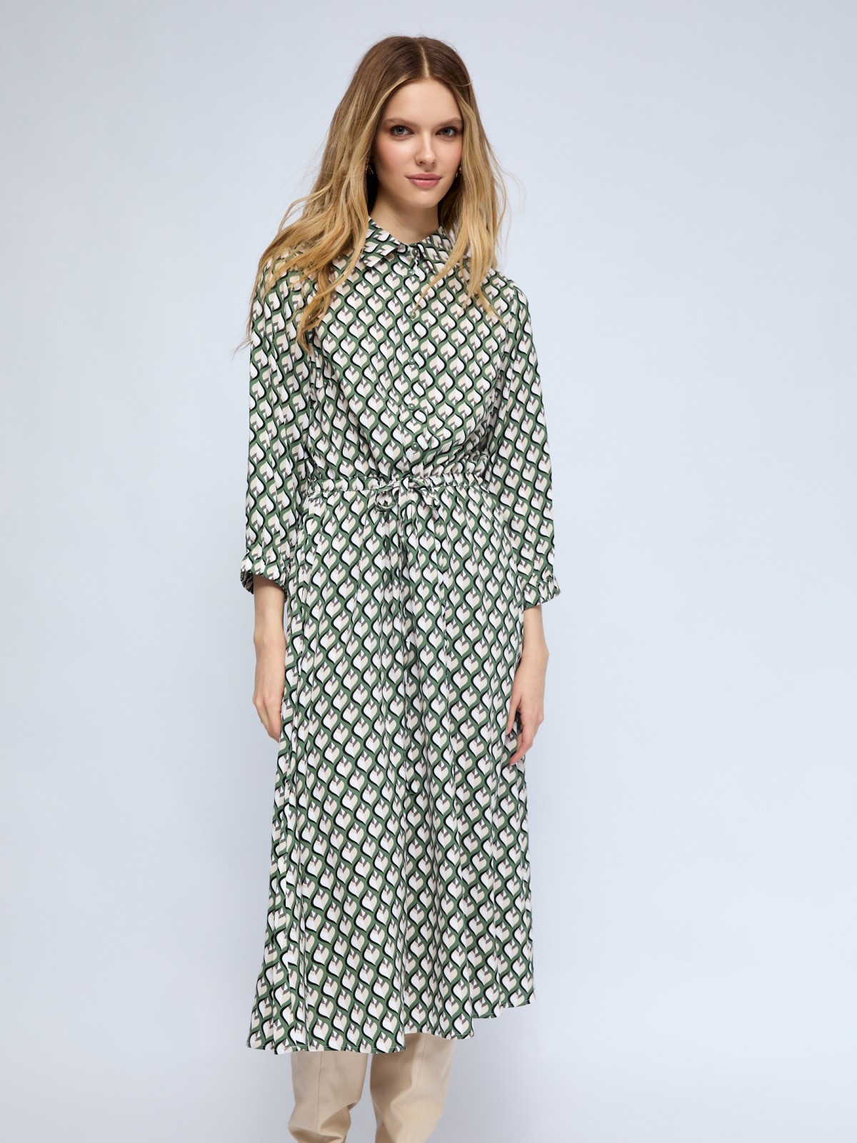 Платье-рубашка миди из вискозы на кулиске