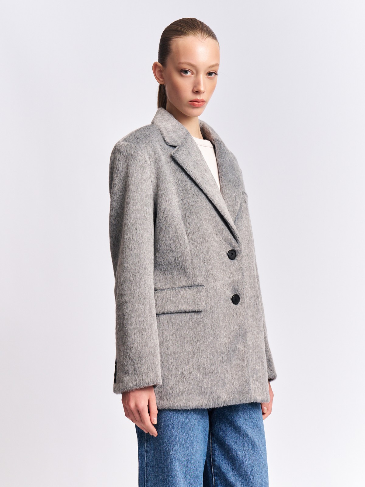 Тёплое пальто-пиджак однобортное