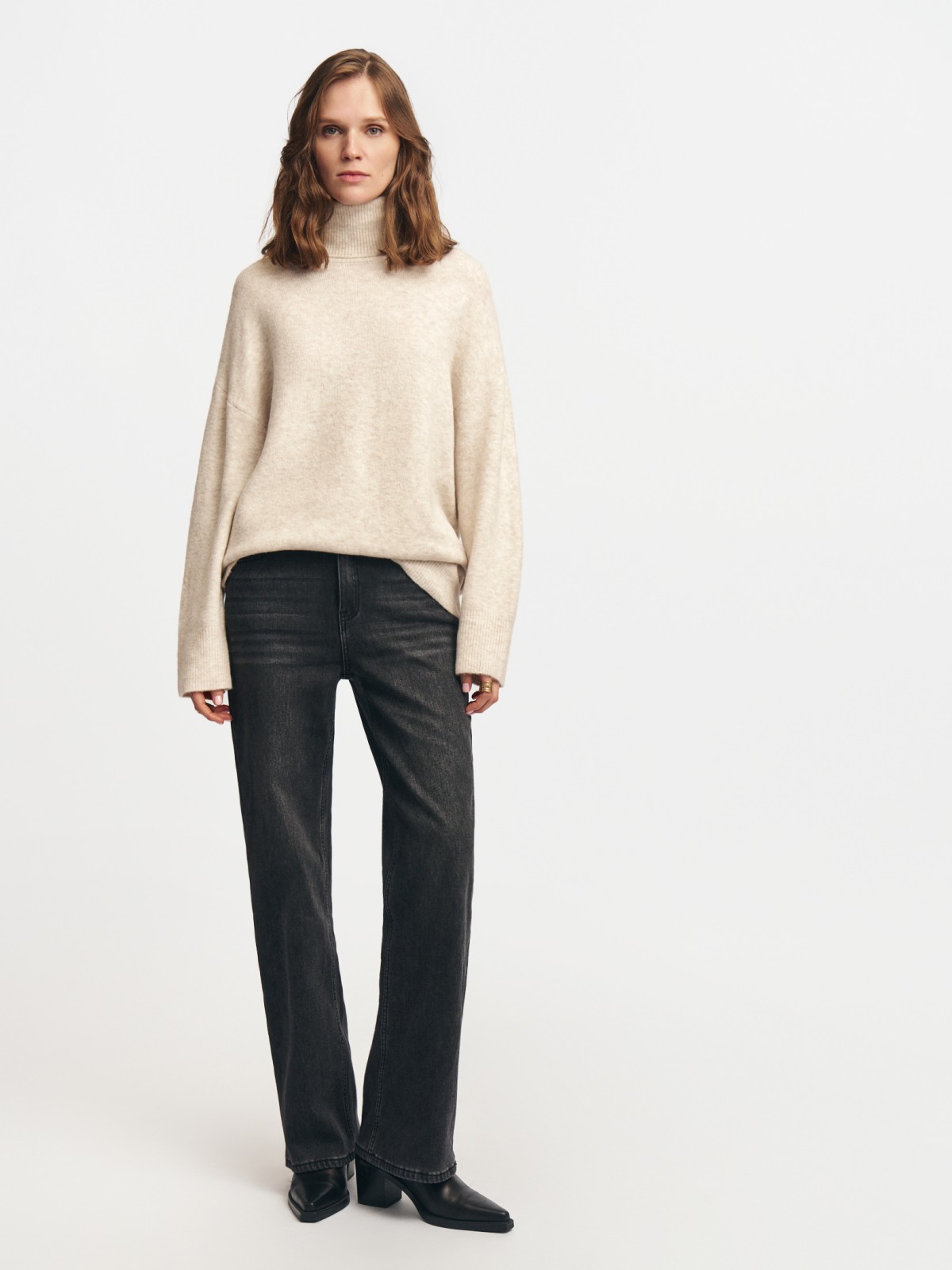 Длинный вязаный свитер с шерстью