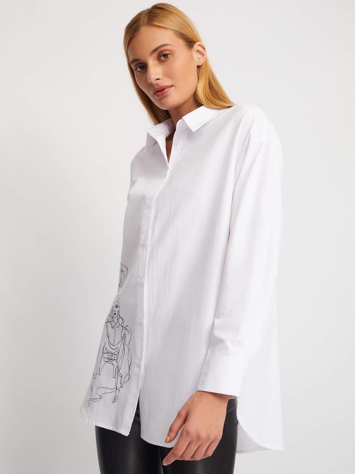 Рубашка свободного удлинённого силуэта с принтом zolla 02411117Y213, цвет белый, размер XXS - фото 1