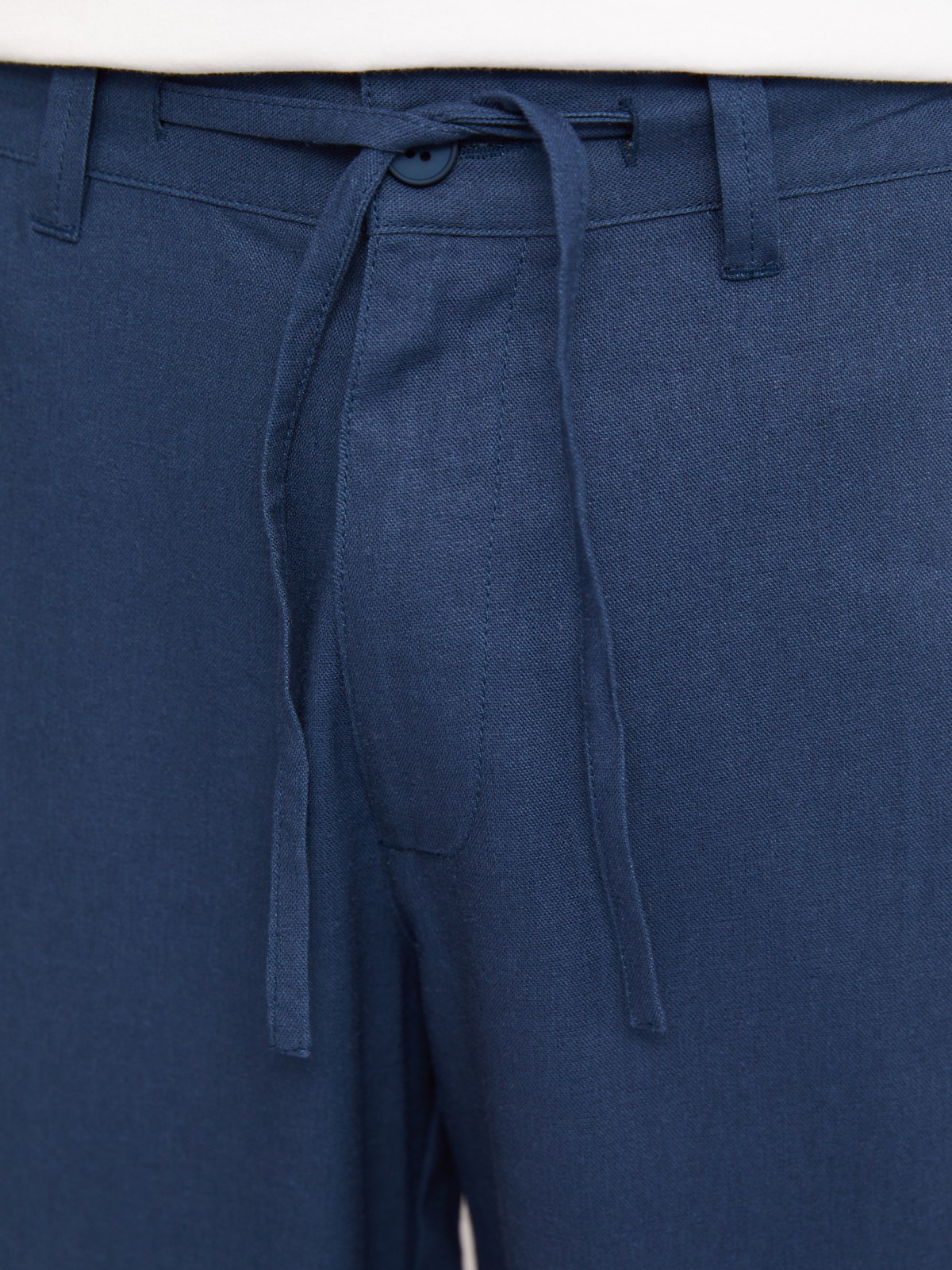 Льняные брюки прямого фасона с кулиской zolla N1424730L013, цвет голубой, размер 32 - фото 3