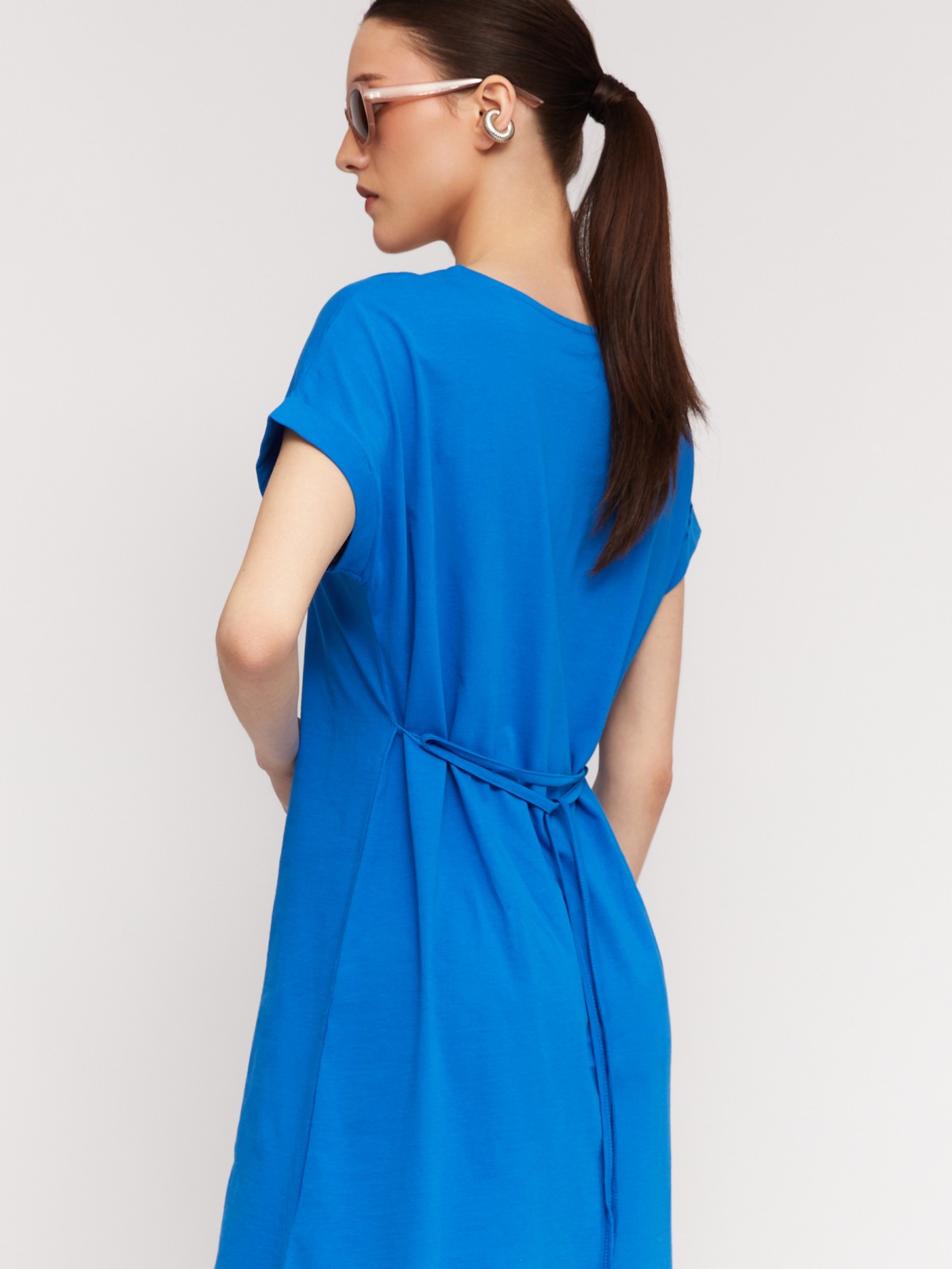 Платье-футболка из хлопка с поясом zolla N2424810G232, цвет голубой, размер L - фото 6