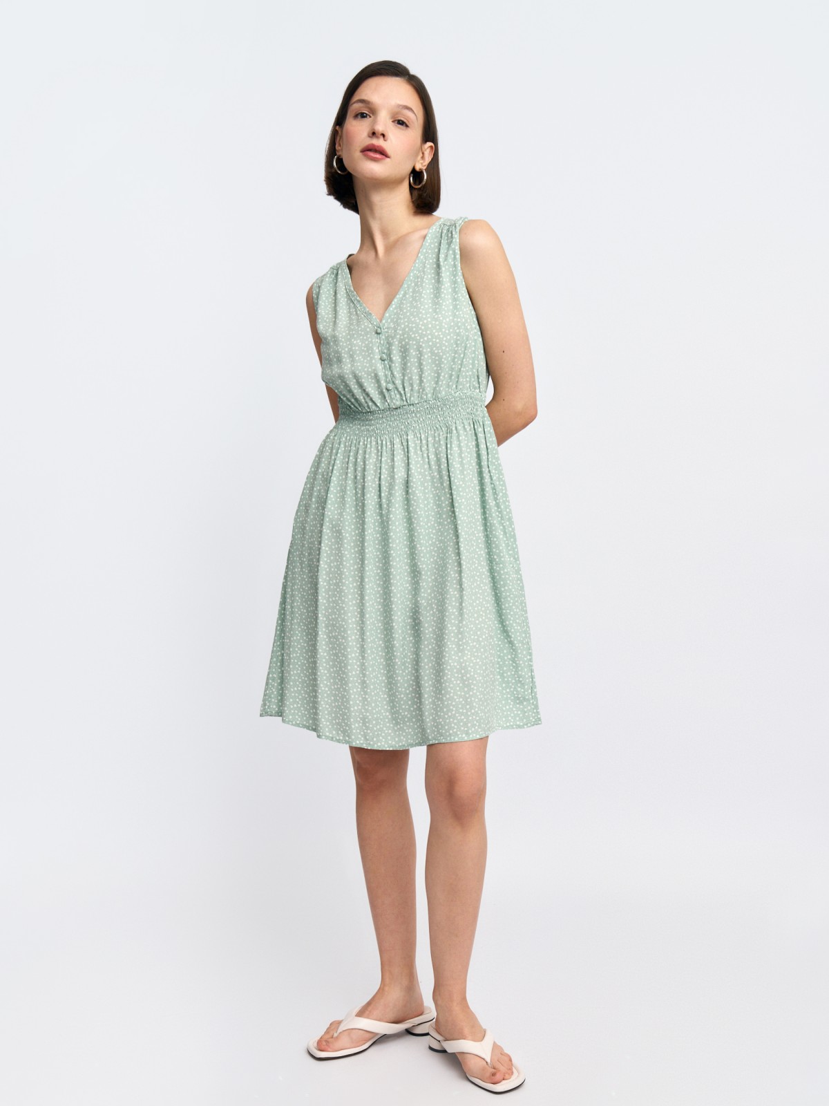 Платье без рукавов из вискозы с узором сердечко