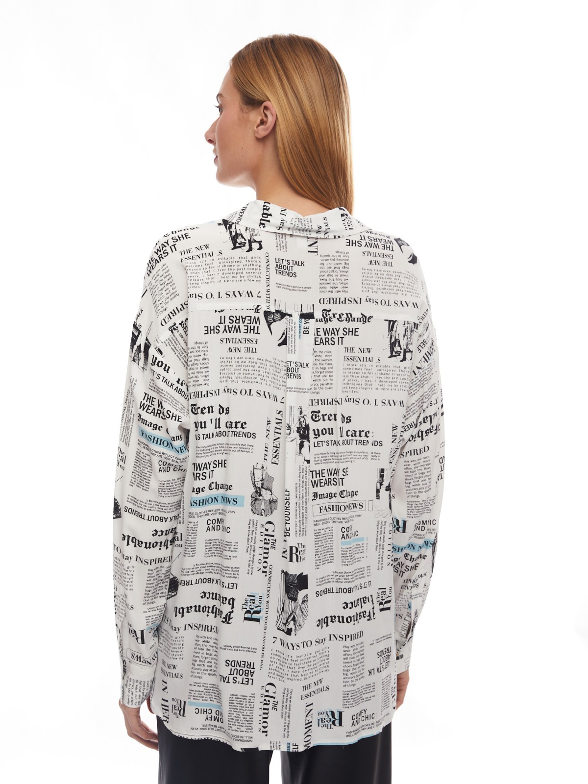 Рубашка оверсайз силуэта из вискозы с принтом zolla 024131159263, цвет молоко, размер XS - фото 5