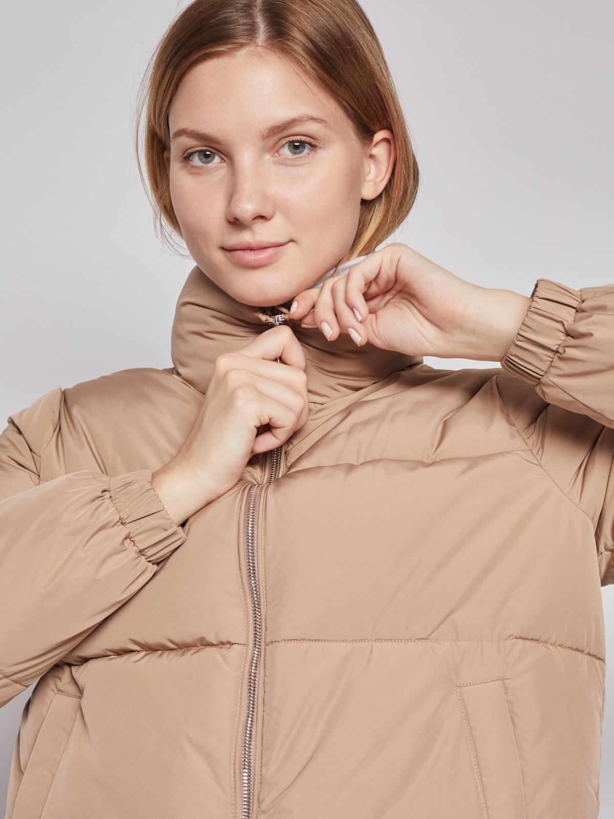 Тёплая куртка с воротником zolla 022125112014, цвет бежевый, размер XS - фото 4