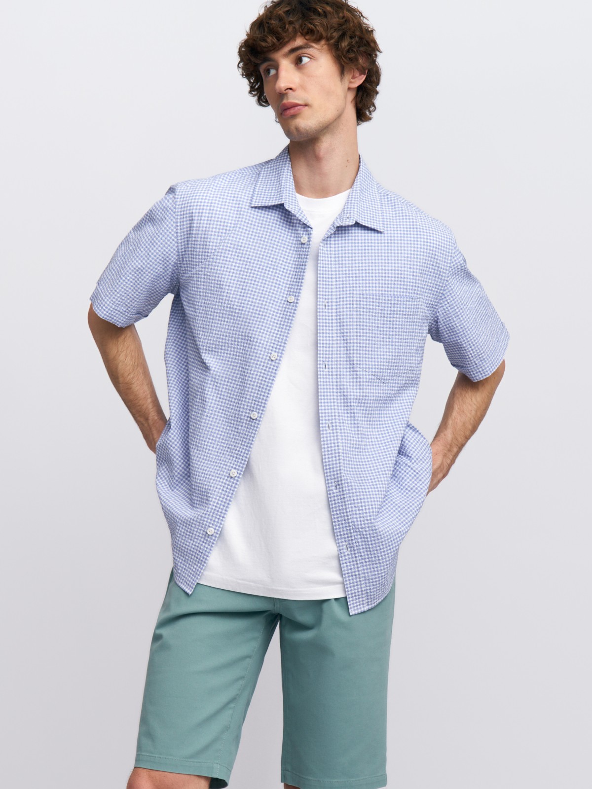 Рубашка из хлопка в клетку с коротким рукавом