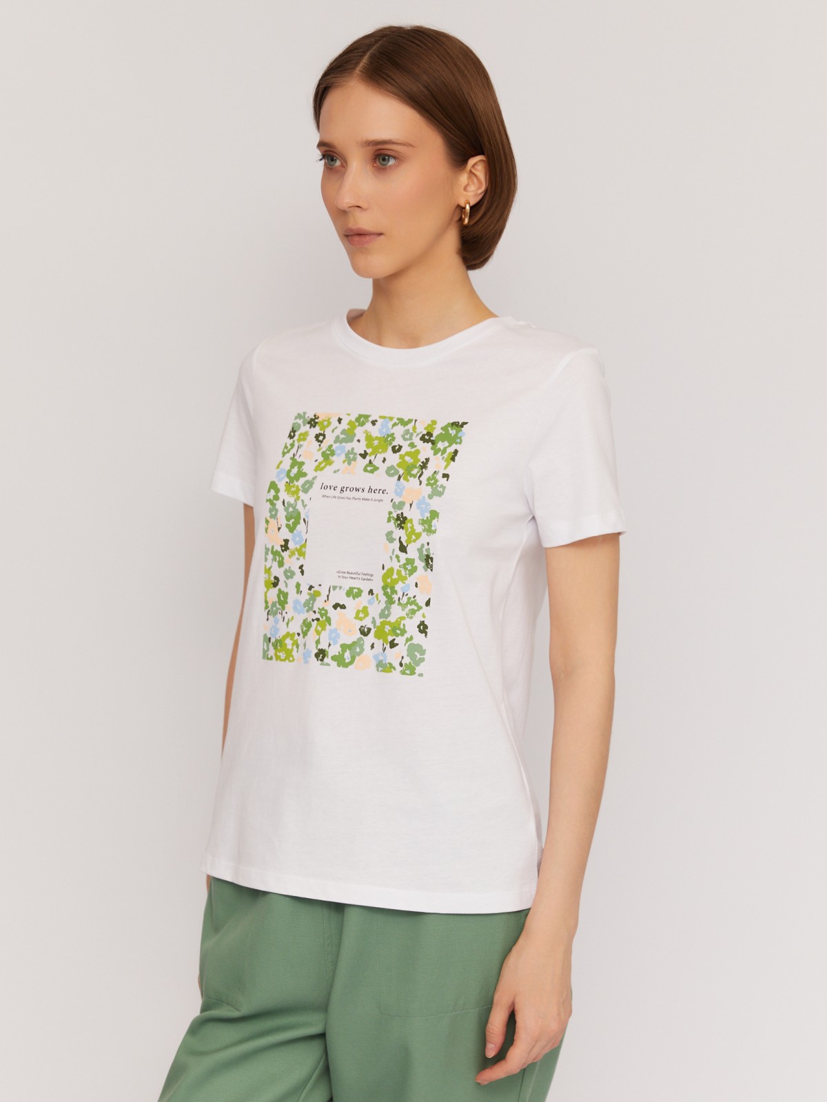 Футболка из хлопка с коротким рукавом и принтом