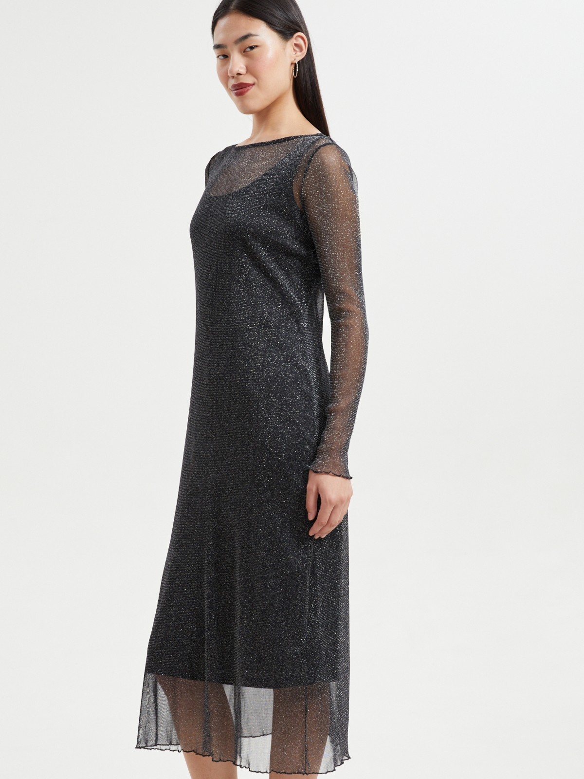 Платье из сетки с люрексом и нижней комбинацией