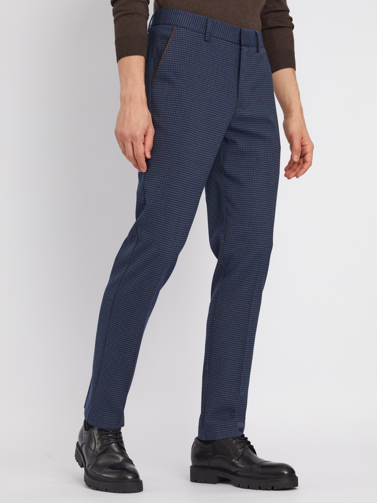Офисные брюки силуэта Slim со стрелками и узором в клетку zolla 012337366033, цвет голубой, размер 34 - фото 3