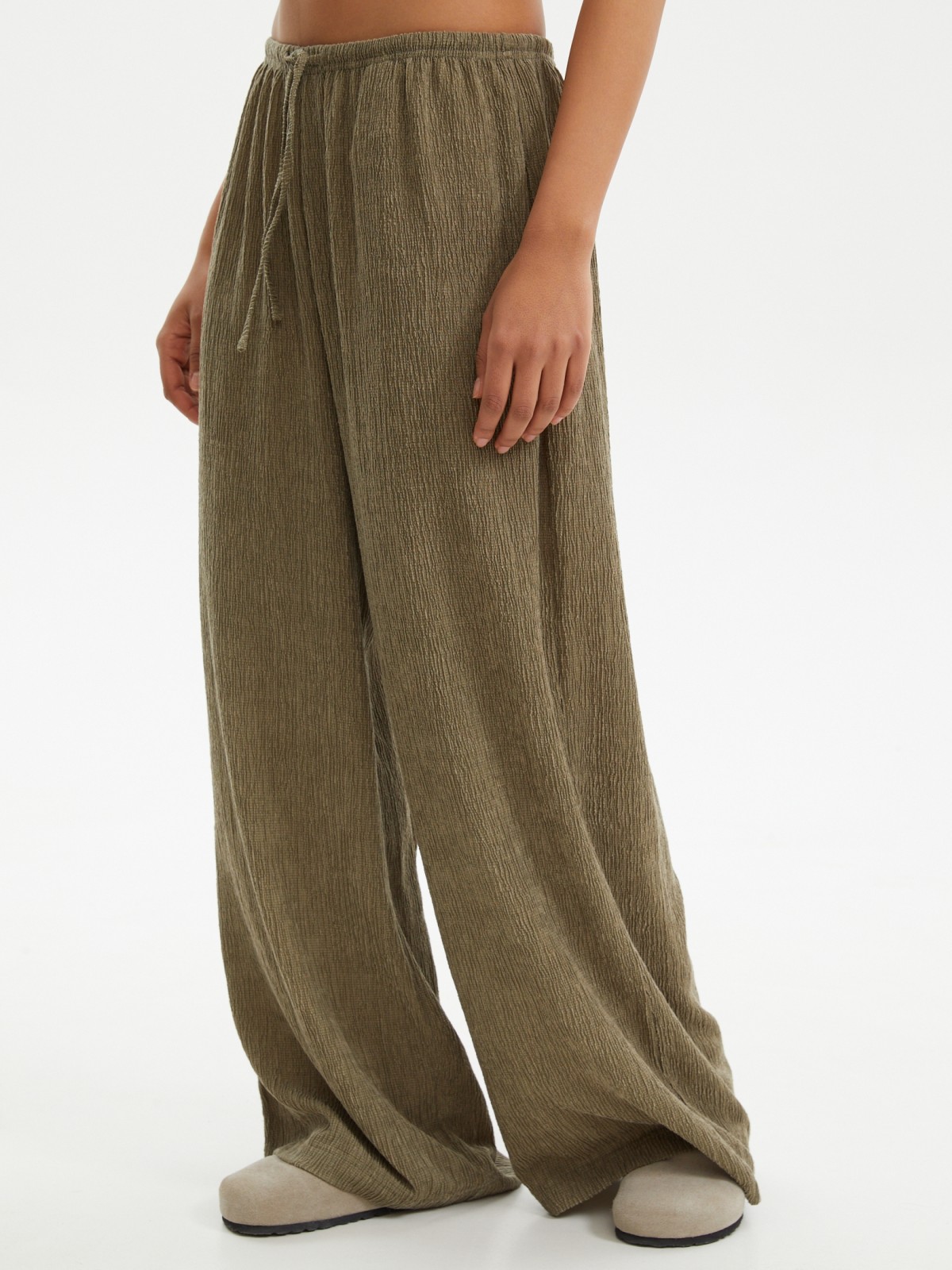 Прямые брюки Wide из жатой ткани на резинке