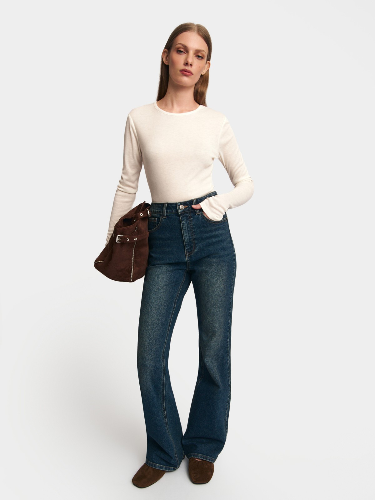 Джинсы силуэта Bootcut с высокой посадкой