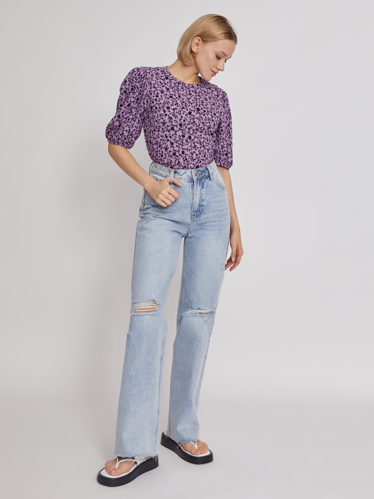Топ-блузка с коротким рукавом zolla 02321122L041, цвет лиловый, размер XS - фото 2