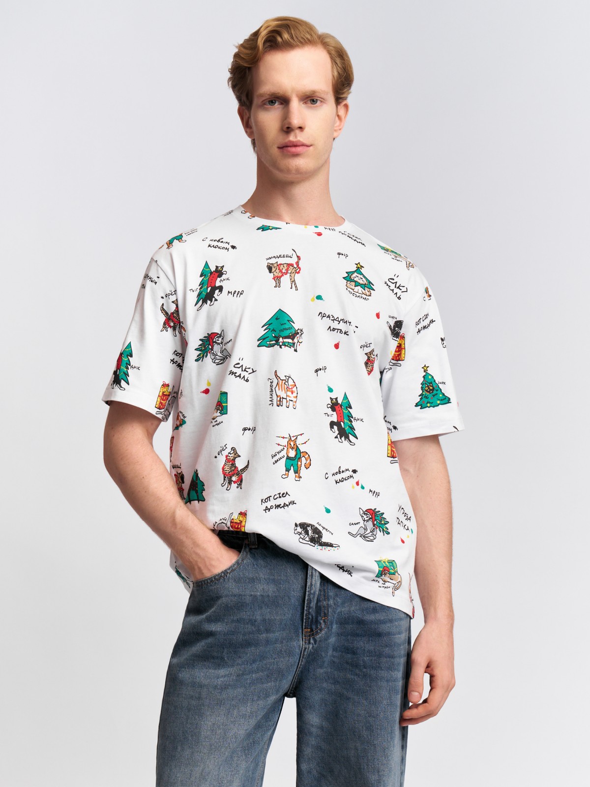 Новогодняя футболка из хлопка с принтом