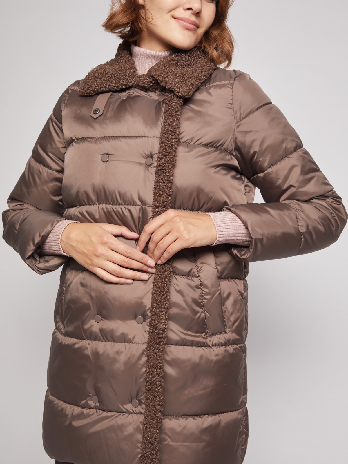 Утеплённое пальто с искусственным мехом zolla 021335239174, цвет коричневый, размер XS - фото 3