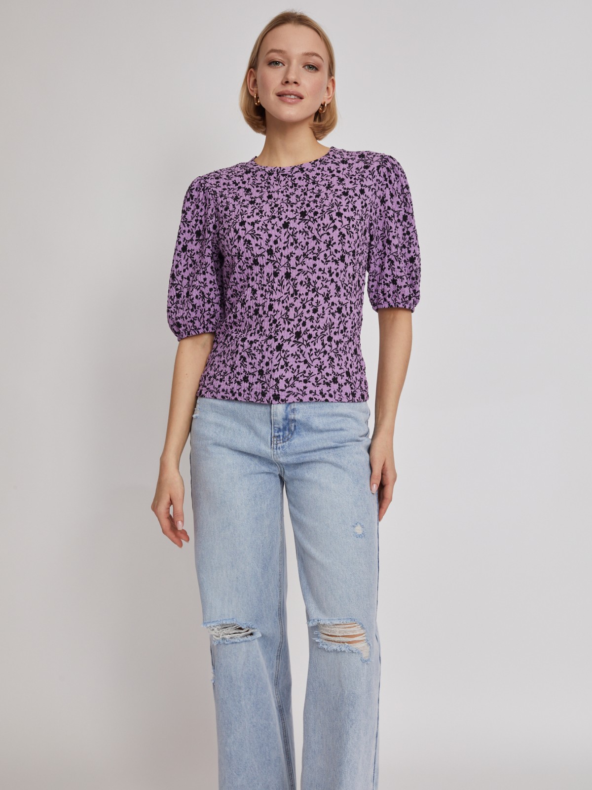Топ-блузка с коротким рукавом zolla 02321122L041, цвет лиловый, размер XS - фото 3