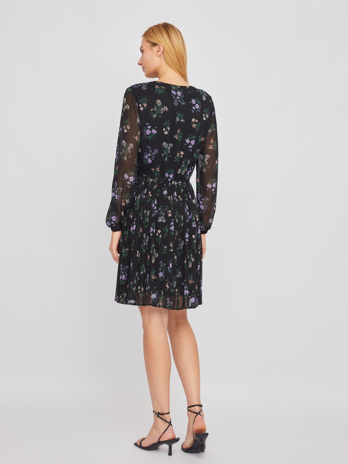 Шифоновое платье в цветочный принт с плиссировкой zolla 02411824Y143, размер XS - фото 6