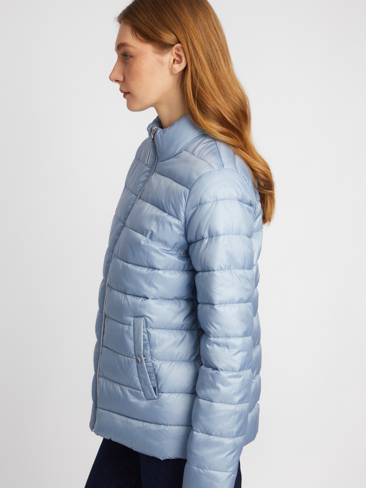 Утеплённая короткая куртка на молнии с воротником zolla 024135112154, цвет голубой, размер S - фото 4
