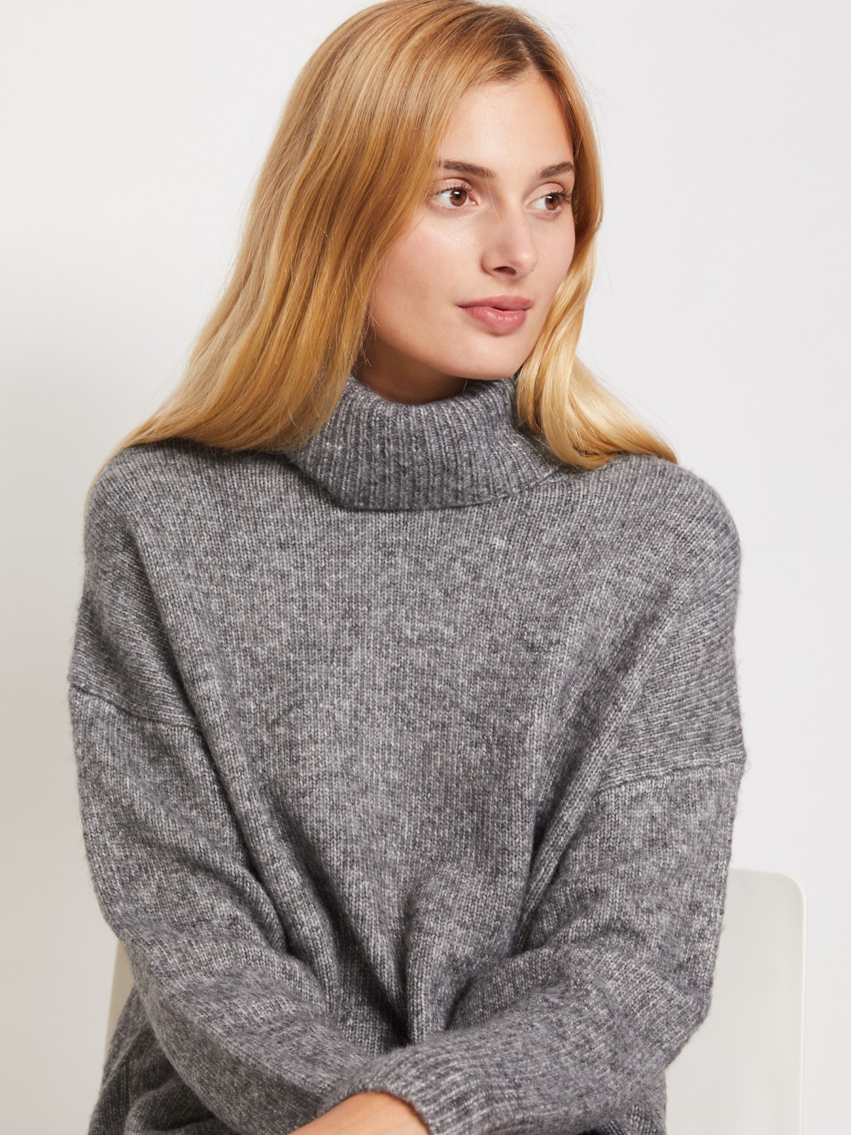 Вязаный свитер оверсайз zolla 221346193063, цвет серый, размер XS - фото 6