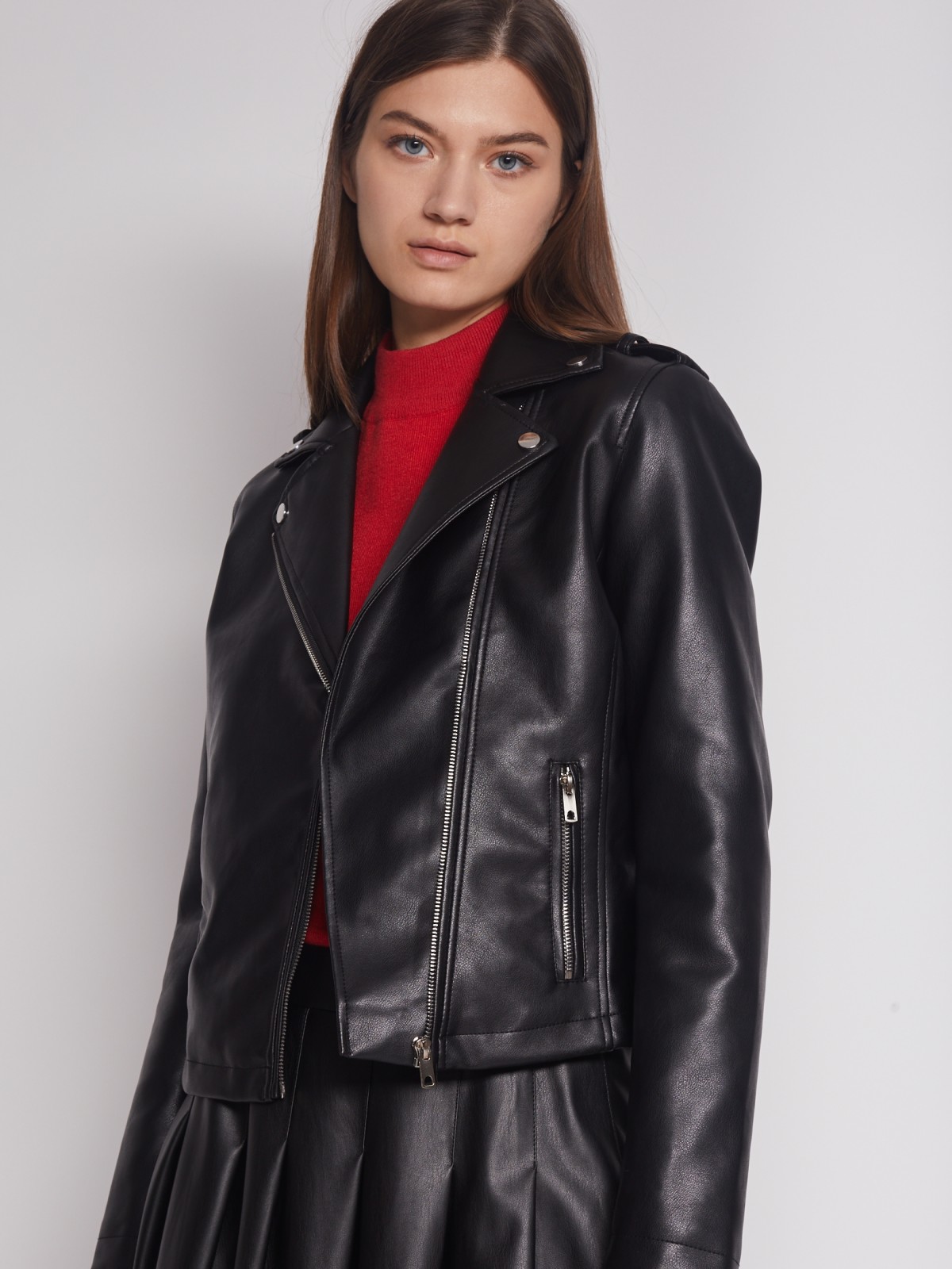 Куртка-косуха из искусственной кожи zolla 022325602034, цвет черный, размер XS - фото 2