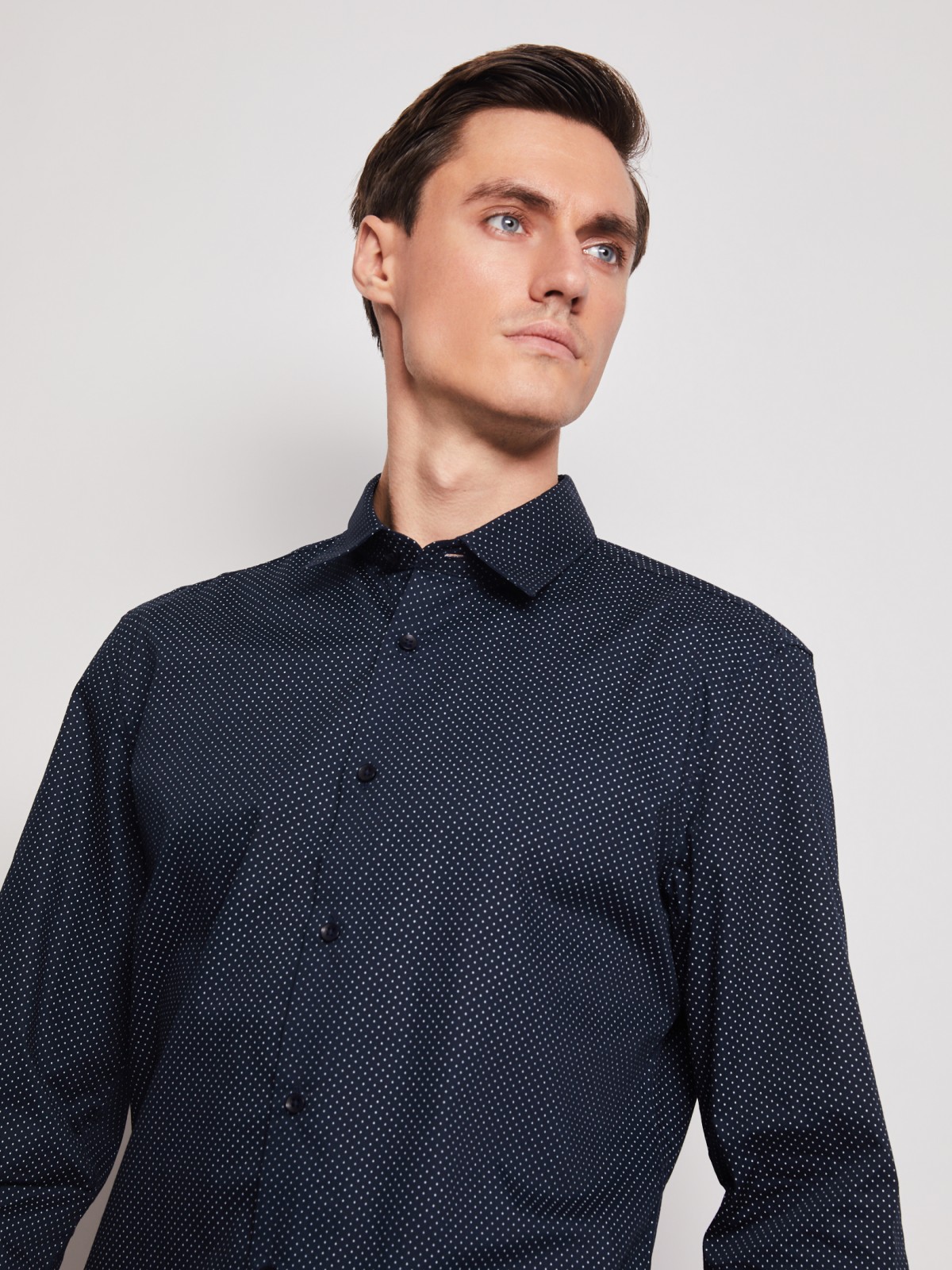 Рубашка в горошек с длинным рукавом zolla 012112162032, цвет темно-синий, размер S - фото 2