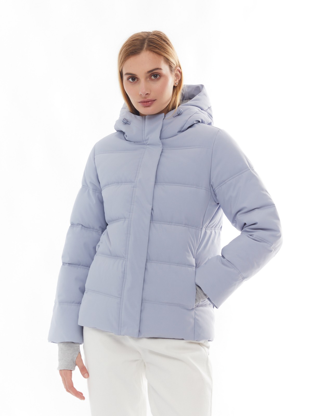 Утеплённая стёганая куртка укороченного фасона с капюшоном zolla 024125102064, цвет светло-голубой, размер XS - фото 3