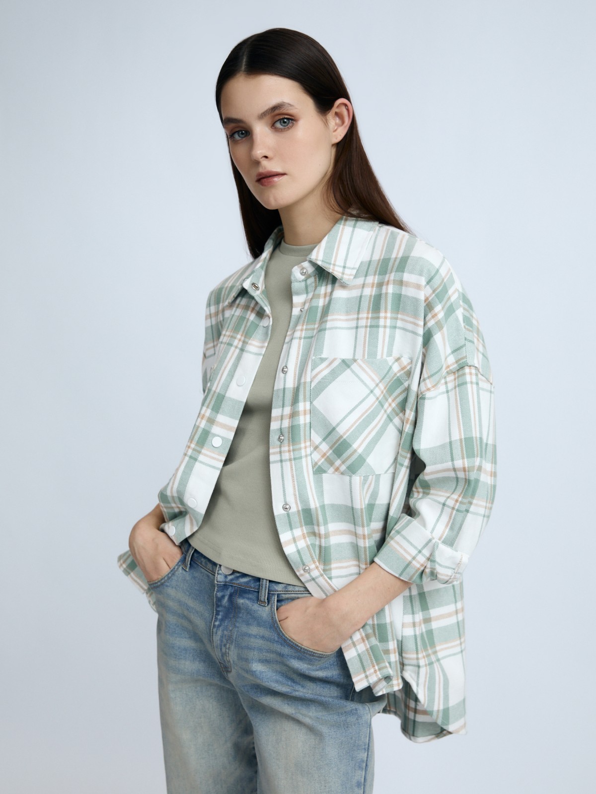 Верхняя рубашка оверсайз из фланели с узором в клетку