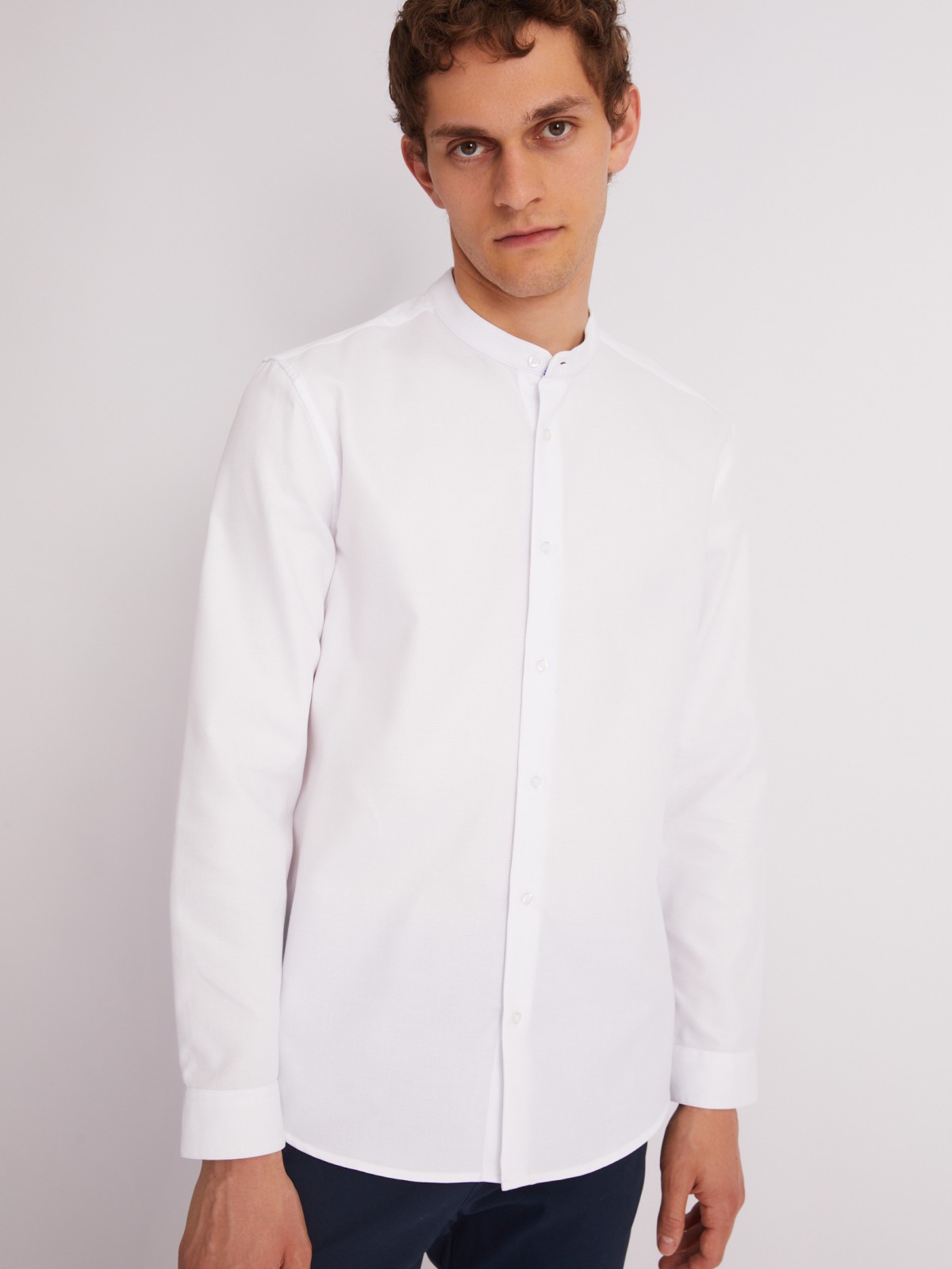 Офисная рубашка с воротником-стойкой и длинным рукавом zolla 013312159023, цвет белый, размер M - фото 4