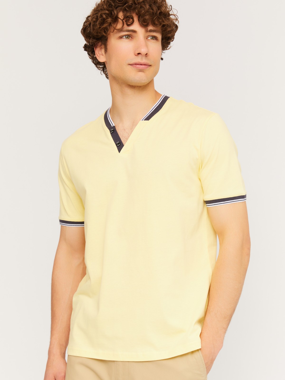 Футболка хенли из хлопка с коротким рукавом