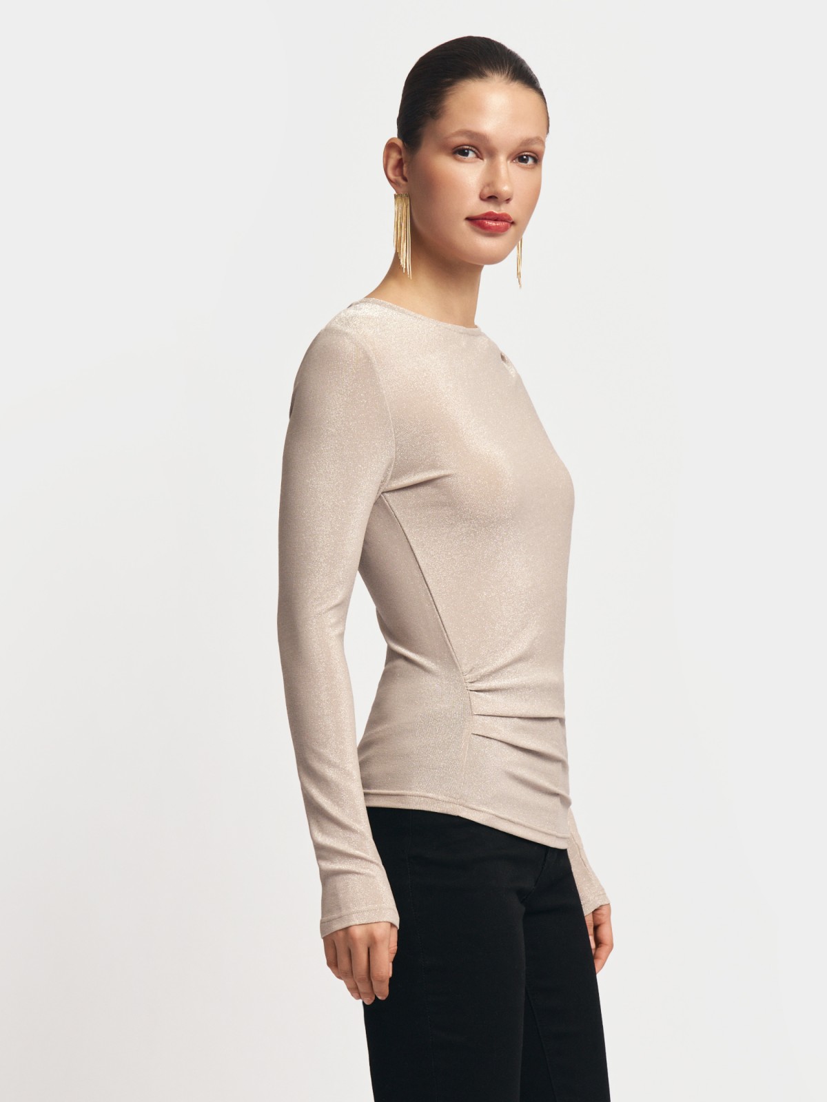 Трикотажный топ-лонгслив с люрексом