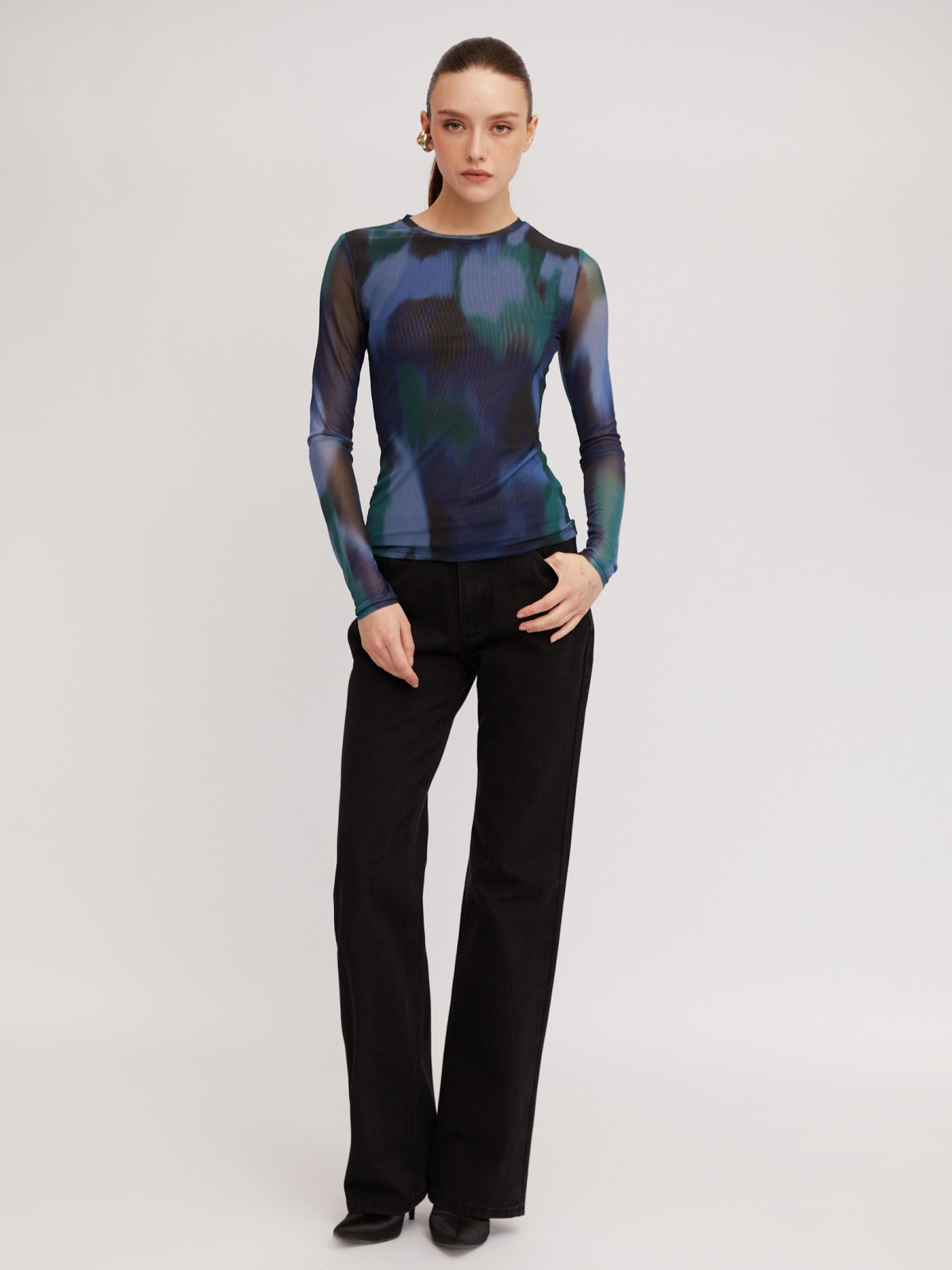 Лонгслив из сетчатого материала с принтом Soft Focus