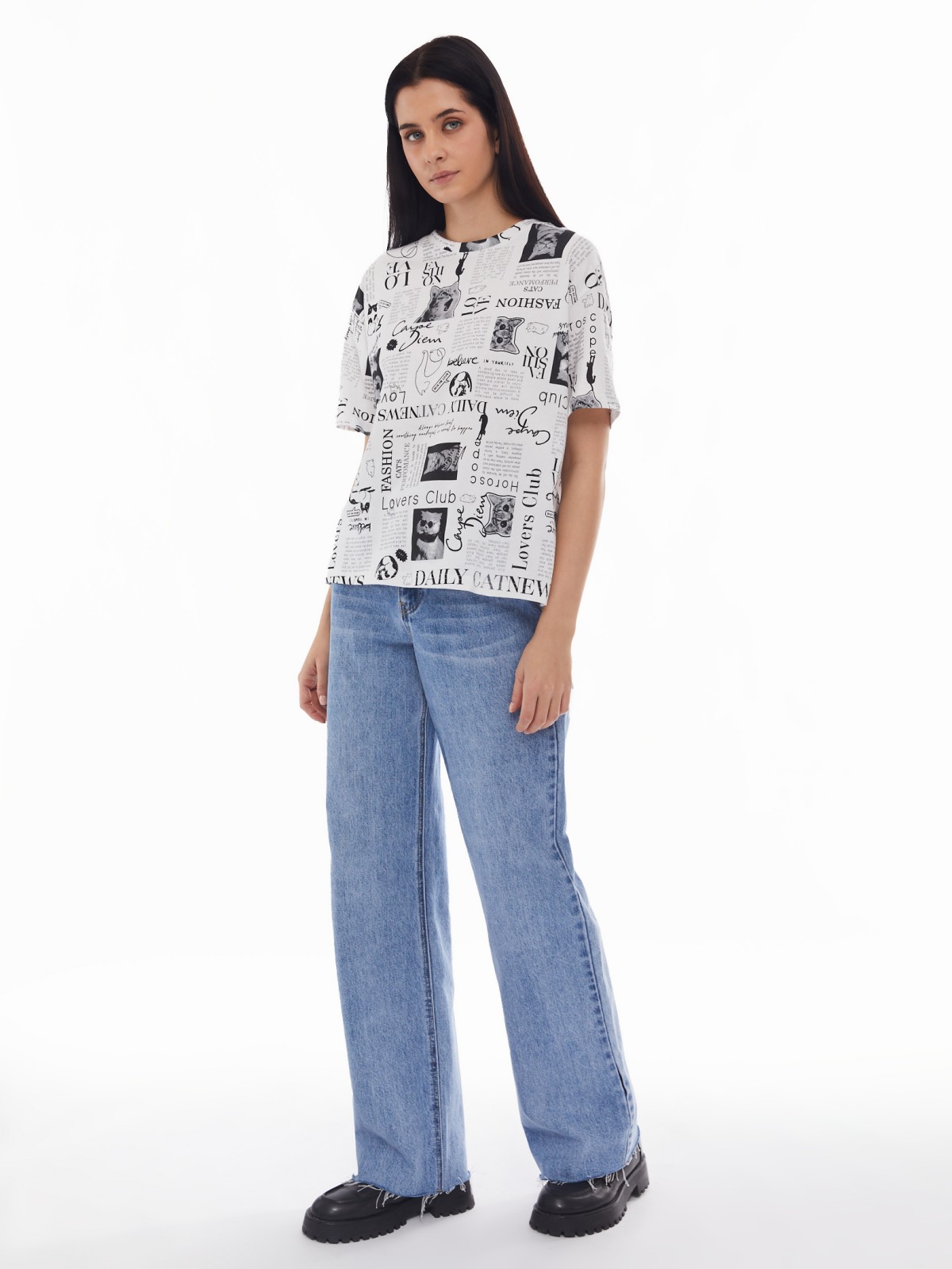 Футболка из хлопка с коротким рукавом и принтом