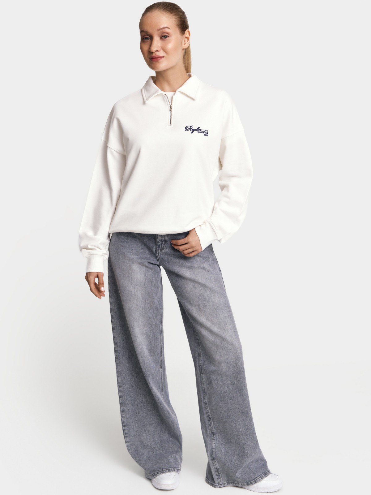 Свитшот из хлопка с воротником поло