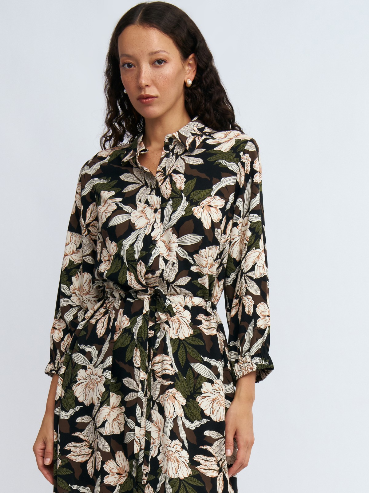 Платье-рубашка миди из вискозы на кулиске